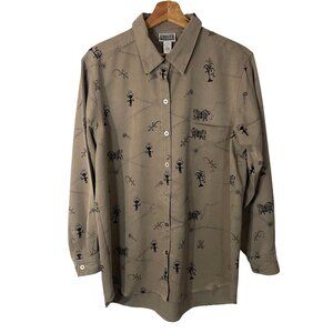 Chicos Design Southwestern Kokopelli Tribal Print Hi Lo Long Sleeve Shirt Women